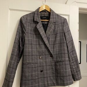 Gray Plaid Double-Breasted Blazer